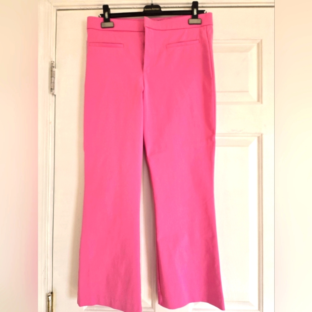 Zara Hot Pink Cropped Flare Pants | Mid-Rise Tailored Trousers NWT
